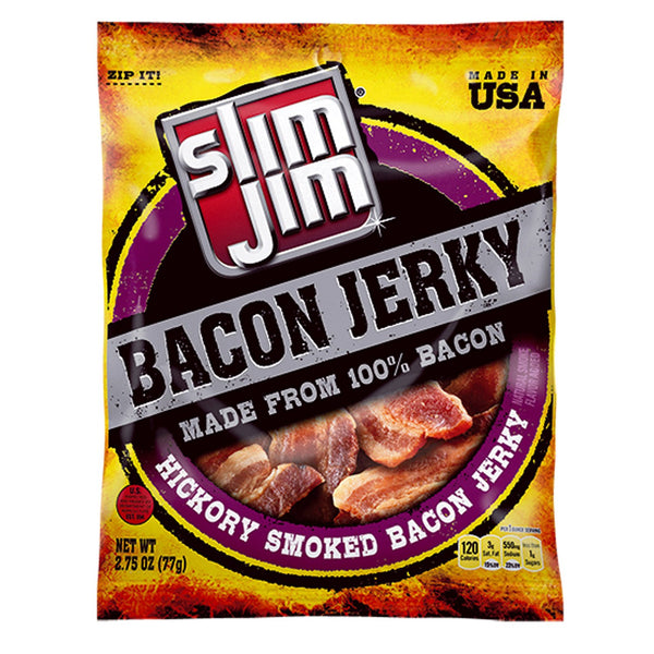 Slim Jim Smoked Bacon Jerky, Hickory Flavor, 10g Protein Per Serving, Easter