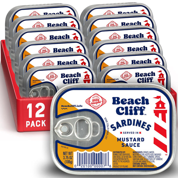 Beach Cliff Wild Caught Sardines in Mustard Sauce, 3.75 oz Can (Pack