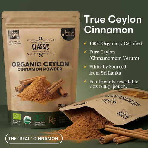 7 oz (200g) Organic Ceylon Cinnamon Powder | Certified USDA Organic and Kosher| Ceylon Cinnamon Powder Organic from Sri