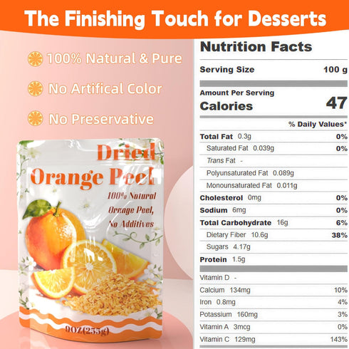 9oz 100% Dried Orange Peel Zest Natural Zesty Citrus Flavor Granules for Baking, Cooking, Tea & Seasoning - Add a Burst