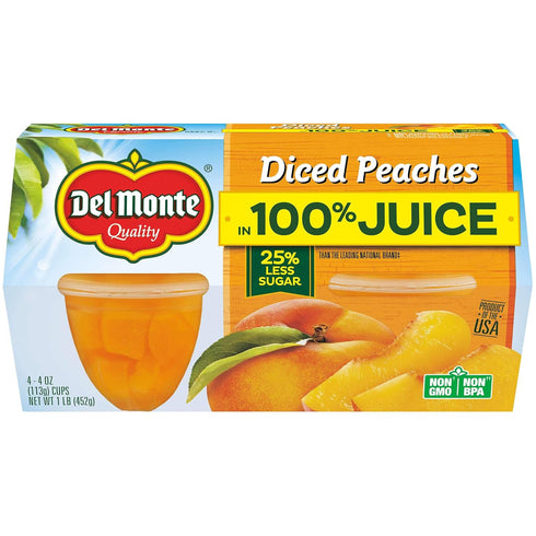 Del Monte Diced Peaches In Light Syrup 4 - 4 oz cups