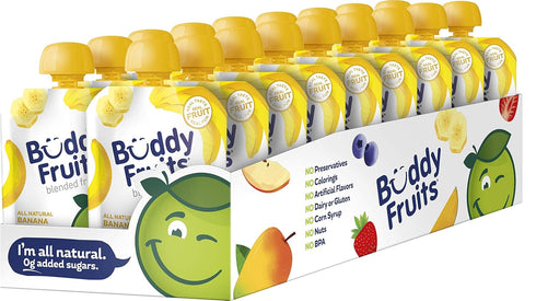 Buddy Fruits Snacks To Go Banana Unsweetened Applesauce 3.2oz Pouch (18pk) Gluten-Nut-Dairy-Preservatives-BPA