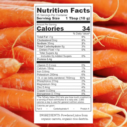 (8.8oz) Hallelujah Diet Max Organic Carrot Juice Powder - Made with Pure Organic Carrot Juice, No Artificial Sweetners