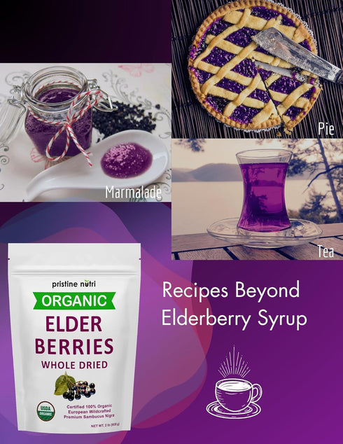Immunity 2 lb (32 oz) Organic Elderberries Dried Bulk | Whole European Elderberry Dried, Wildcrafted All Natural |
