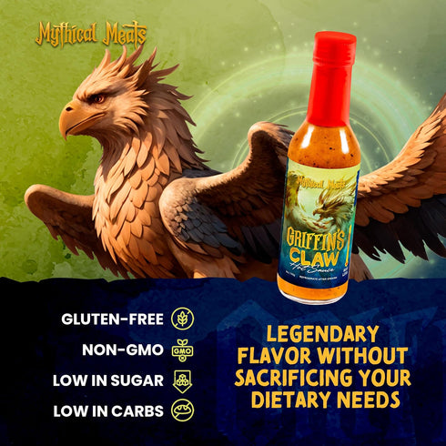 8/10 Mythical Meats Griffin's Claw Hot Sauce - Scorpion Pepper & Honey Mustard, Gluten Free, Non- GMO, Heat