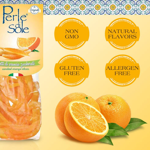 6 Pack (3.5 oz 100 Perle di Sole Candied Orange Peels Dipped in Sugar - Italian Candied Orange Peel Slices for Baking