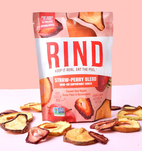 3oz Pack 6 RIND Snacks Straw-Peary Blend Sun-Dried Skin-On Non-GMO Superfruit Snack, Bag