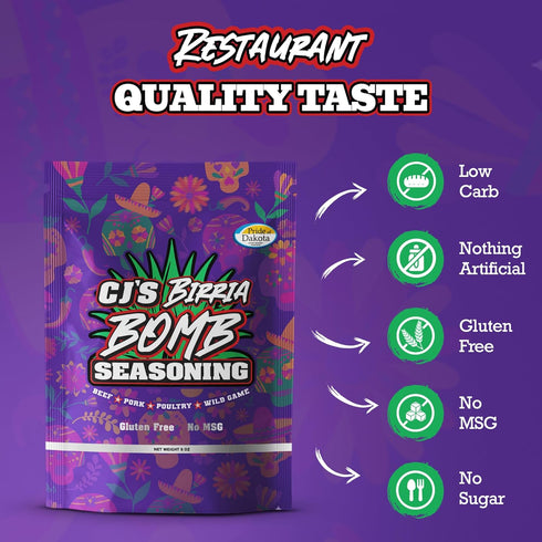 CJ'S ALL TERRAIN SEASONING 2 8 oz Pack, CJs Birria Bomb Seasoning Bombs in MSG-Free | Authentic Mexican Spice Mix