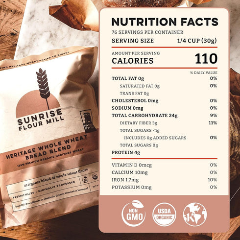 5 lb Sunrise Flour Mill Heritage Whole Wheat Bread Blend - | USDA Organic All Purpose Flour Unbleached - Non-GMO