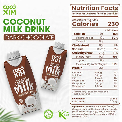 11 oz (Pack 12) 100% COCOXIM Ready to Drink Dark Chocolate Coconut Milk of | Vegan & Plant Based |Halal & Kosher