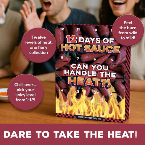 12 Pack Set Days of Hot Sauce Variety Gift with Habanero, Chipotle, Garlic, and Chili Sauce Made with Hot Peppers