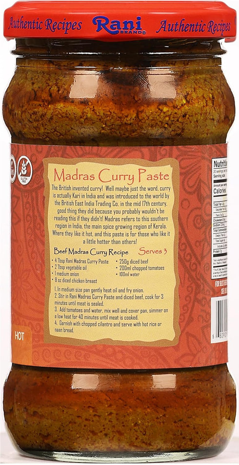 10.5oz (300g) Rani Madras Curry Cooking Spice Paste Glass Jar ~ No Colors | All Natural | NON-GMO | Vegan | Gluten Free