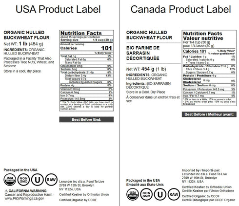 1 Food to Live Organic Hulled Buckwheat Flour, Pound Non-GMO, Finely Milled Raw Groats, Kosher, Vegan Powder. Good