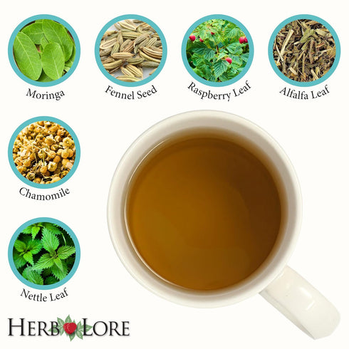 Herb Lore 58 Organic Nursing Tea - Servings - Loose Leaf - Fenugreek Free Lactation Tea with Moringa for Breastfeeding