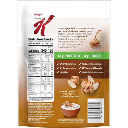 11oz (1 Kelloggs Special K Granola, Protein Granola, Fiber Snacks, Vanilla and Almond, Bag Bag)