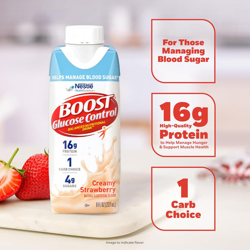 8 oz (4 6 Packs) BOOST Glucose Control Ready to Drink Nutritional Drinks, Creamy Strawberry, fl Carton x