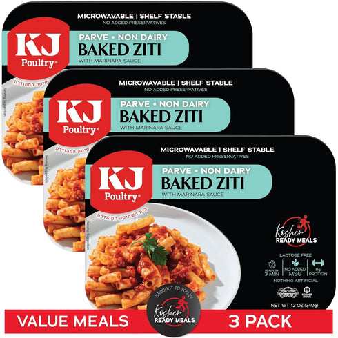 KJ Poultry Kosher Parve Ready Meals - Baked Ziti, MRE Meals Ready