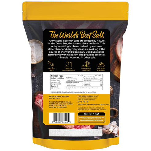 100% 19 Lb, Aromasong Natural Sea Salt from the Dead Sea Food Grade Kosher Salt Grain, Gluten Free Unrefined, Grinder