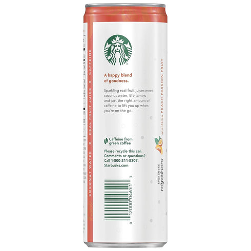 12 Oz (Pack 12) Starbucks Refreshers, Peach Passion Fruit, Fl Cans