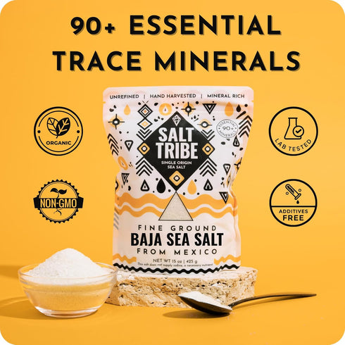 90+ 4 Salt Tribe | Baja Sea Salt | Mineral Rich | Trace Minerals | Fine Ground | Hydration Support | Sal Organica | Low