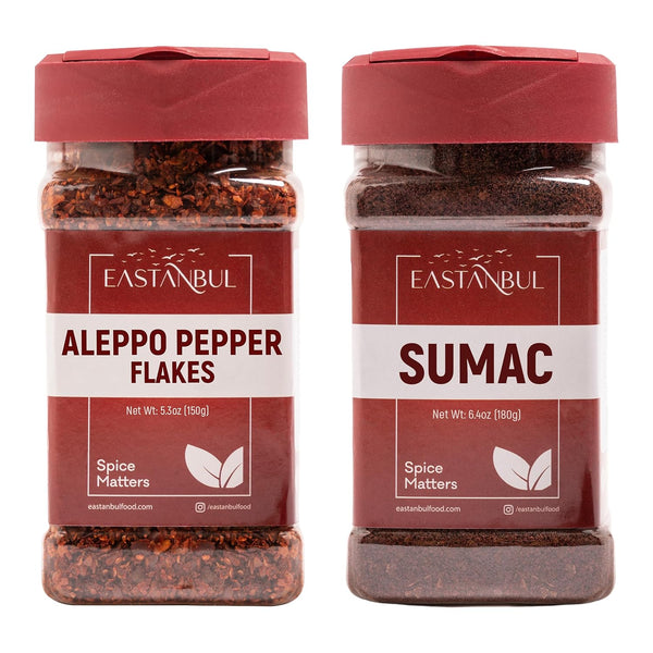 Eastanbul Aleppo Pepper and Sumac, Aleppo Pepper Flakes 5.3oz, Sumac Spice 6.4oz,
