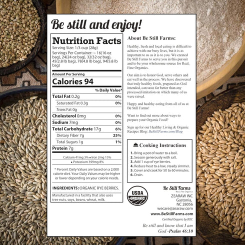 (5.8 lb) Be Still Farms Organic Rye Berries Bulk - Whole Rye Grain Seeds - Kernels Great for Flour, Bread, Cereal