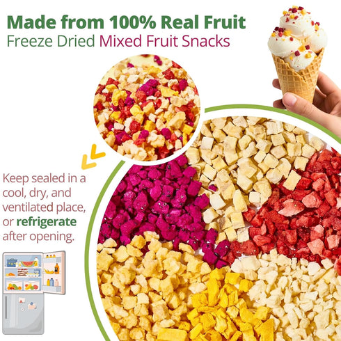 5.29oz 100% Freeze Dried Mixed Fruits - Real Crunchy Mixed Dehydrated Fruit Cubes with Strawberry, Dragon Fruit, Peach
