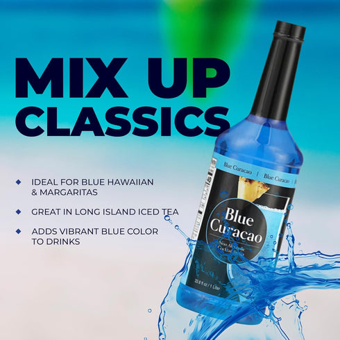 ATREVO 1 Blue Curacao Syrup Non Alcoholic - Original Bitter Orange Citrus Flavor with Liquor Pourer Dispenser, Ideal