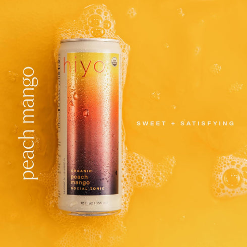 12 Hiyo Organic Social Tonic - Peach Mango, FZ - N.A. Functional Seltzer, Sparkling Water Crafted with Organic
