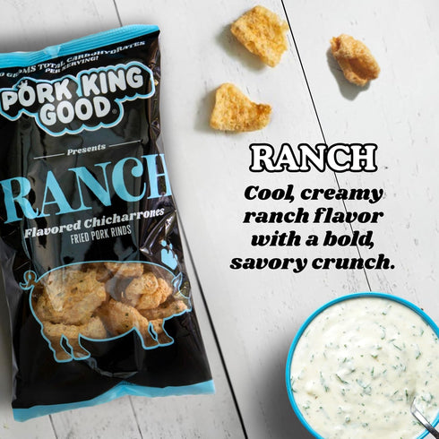 (4 Pack) Pork King Good Ranch Pork Rinds (Chicharrones) Snacks