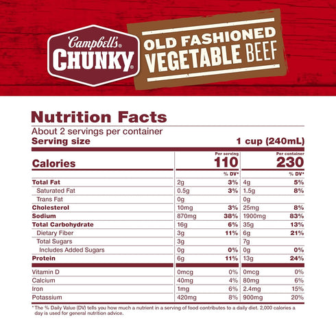18.8 (12 pack) Campbell's Chunky Soup, Old Fashioned Vegetable Beef Soup, Ounce Can