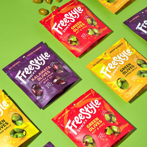 4 Freestyle Snacks, Olives Green Lemon Garlic, Ounce