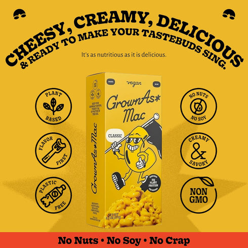 10 Pack, 25g Pack GrownAs Vegan Mac & Cheese, of Protein per - Dairy-Free, High Protein Snack, Easy to Prepare, Made
