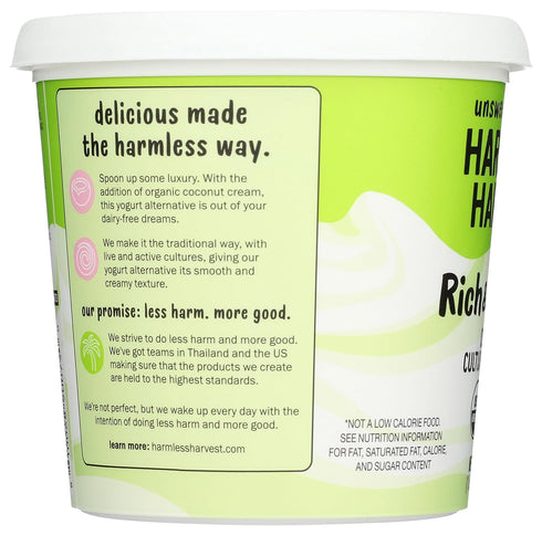 HARMLESS 24 OZ HARVEST Organic Unsweetened Plain Rich & Creamy Coconut Yogurt