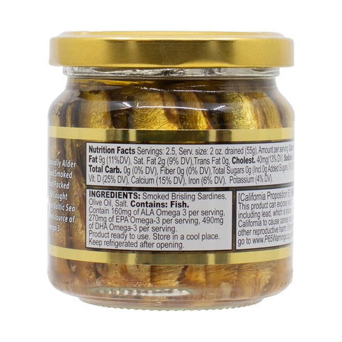 6.5oz (Pack 6) Hand-Packed, Omega-3, MW Polar Naturally Alder Wood Smoked Brisling Sardines in Olive Oil, Jar of |