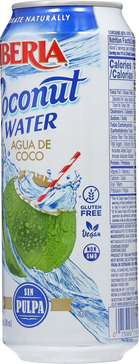 16.91 Oz (Pack 24) Iberia Coconut Water, No Pulp, Fl