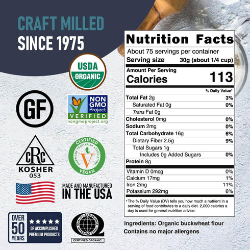 5 Lb Great River Milling Organic Buckwheat Flour | Gluten Free Flour Alternative | USDA Organic, Non-GMO, Kosher |