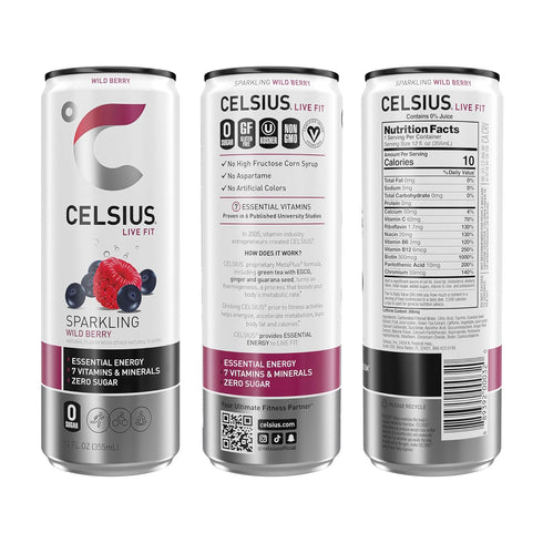 12 Oz (Pack 12) CELSIUS Sparkling Wild Berry, Sugar Free Energy Drink, Fl