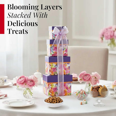 Package Broadway Basketeers Mother's Day Tower, Gift tower and Gourmet Snack Care for Mom, Her, Birthday, Thank You