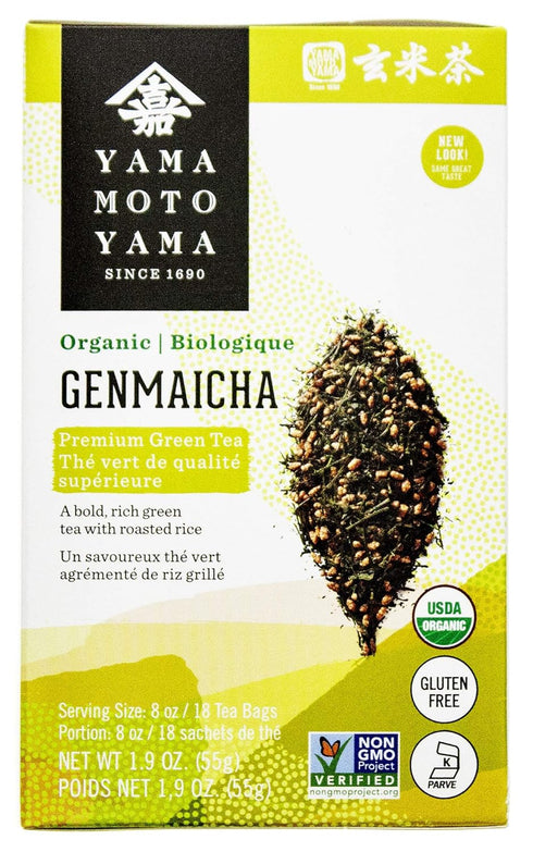 Yamamotoyama Organic Genmaicha Tea Bag, Green Tea with Roasted Rice, 18 ct. (Pack