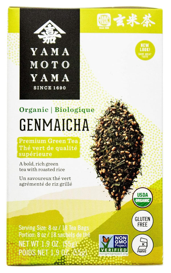Yamamotoyama Organic Genmaicha Tea Bag, Green Tea with Roasted Rice, 18 ct. (Pack