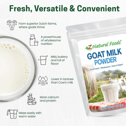 2 lbs Z Natural Foods Goat Milk Powder - Pure Netherlands Full Cream Milk, Powdered Goat Milk, Highly Nutritious, Easy