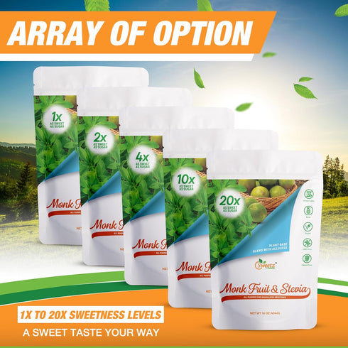 10X 1135; 1-LB Monk FruitStevia & Allulose All Purpose Sweetener Sugar Sweetness; Total Servings Zero Calorie