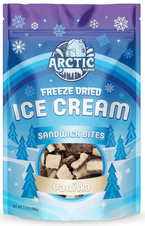 3.5oz) Arctic Farms Freeze Dried Ice Cream Sandwich Bites Bagged and Boxed - Does Not Melt (Vanilla