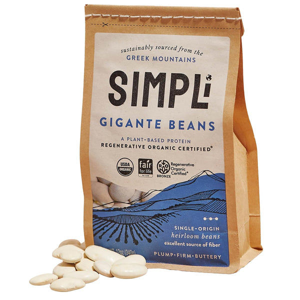 SIMPLi Regenerative Organic Certified Gigantes Beans, Dried White Beans, Buttery Flavor, High