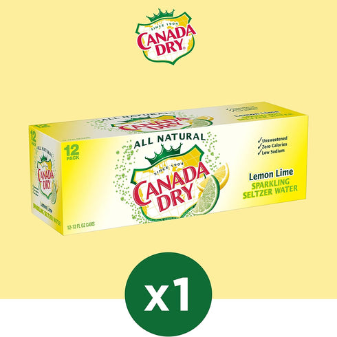 12 oz 12 pack Canada Dry Lemon Lime Sparkling Seltzer Water, fl cans