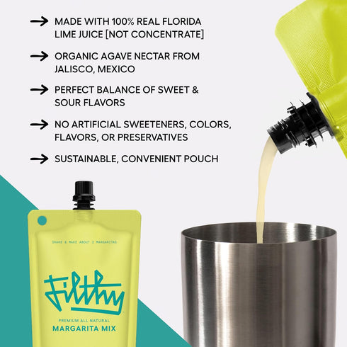 100% 8 Oz 6 Pack Filthy Margarita Mix, Premium Cocktail Mixer, All-Natural, Non-GMO, Vegan & Gluten-Free, Made