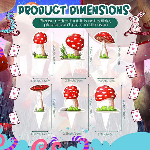 48 Didaey Pieces Mushroom Cupcake Toppers for Mushroom Birthday Party Decorations Supplies Wonderland Party Cake Decor