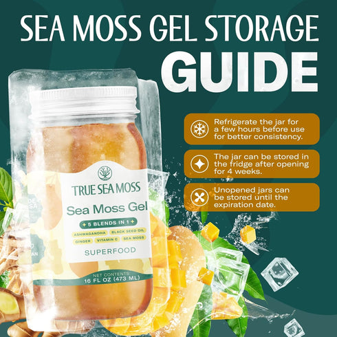 5-in-1 Pack 1 TrueSeaMoss Sea Moss Gel Made in USA Formula Wildcrafted Seamoss, Ashwagandha & Jarred Vegetables