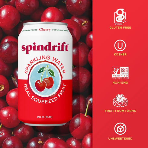 12 Oz Pack 24 21 Spindrift Sparkling Water, Cherry Flavored, Made with Real Squeezed Fruit, Fl Cans, of (Only Calories